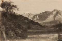 Alberto Boschetti, bozzetto di un paesaggio montano, disegno a matita e carboncino su carta