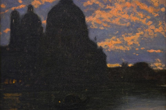 Alberto Boschetti, La chiesa di Santa Maria della Salute al tramonto, olio su tela, 31,9 x 26,1 cm, collezione privata