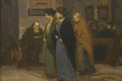 Alberto Boschetti, Interno di chiesa con fedeli (bozzetto), olio su tela, 45,3 x 51,5 cm, collezione privata