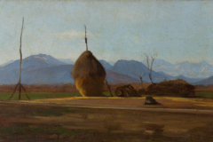Alberto Boschetti, Montagne di Schio e covoni, olio su tela, 70 x 118 cm, collezione privata