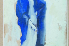 Alfredo Ortelli, Donna in blu con cane, tempera su carta