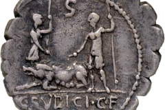 C. Sulpicius, denario serrato, zecca di Roma, 106 a.C.