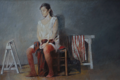 Giorgio Scalco, Maria nello studio, olio su tela, 48 x 108 cm