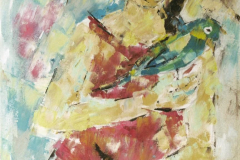 Silvio Cavedon [Figura con pappagallo], 1977, olio su tela, 80 x 60 cm   
