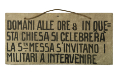 Fronte: Domani alle ore 8 in questa chiesa si celebrerà la S.ta Messa s'invitano i militari a intervenire, 1915-1918, amianto, 296 x 603 mm