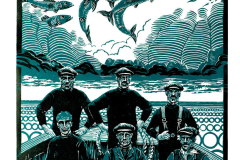  Bryan Angus (Gran Bretagna), The Boatmen, linoleografia, 42 x 30 cm 