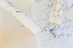  Francesca Biasetton (Italia), Etica prèt-à-porter, cucitura, scrittura a mano, 300 x 80 cm, (dettaglio) 