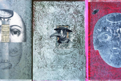 Agnieszka Cieślińska (Polonia), Fragility of life / 1, 2, 3 (trittico), acquaforte, acquatinta, acrilico, stampa a pigmenti, 100 x 70 cm (uno